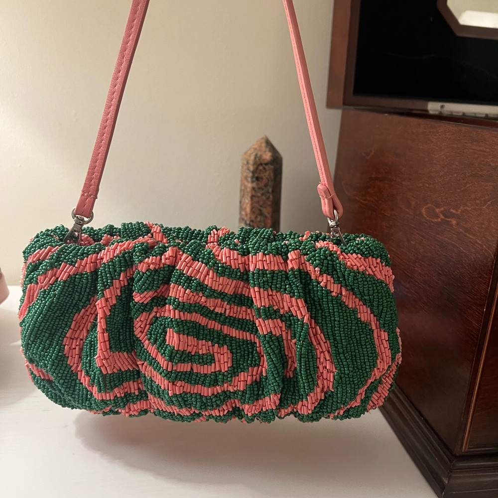 STAUD Pink and Green Swirl Bean Bag Style clutch/small bag